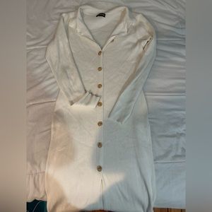 Cream Ribbed Button Up Maxi Dress